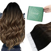 Ugeat Tape in Hair Extensions Human Hair Ombre Human Hair Tape in Extensions Balayage Black Ombre Dark Brown Mix Caramel Brown Invisible Tapes in Ext