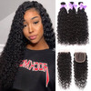 8A Brazilian Virgin Hair Water Wave 4 Bundles With Closure Free Part 100% Unprocessed Virgin Brazilian Human Hair Water Curly Ocean Wave Bundles With