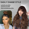 AISI QUEENS Ombre Brown Wig with Bangs Long Wavy Brown Wigs with Dark Root Ombre Synthetic Heat Resistant Wigs for Women Daily Party Wear