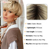 MIMAN Short Blonde Layered Wavy Wigs with Dark Color Roots Pixie Cut Wigs with Bangs Synthetic Hair Replacement Wig for Women