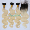 Aprilhair Pre-plucked 3 Bundles With 4x4 Lace Closure Dark Root 1B/613 Platinum Blonde 2 Tone Ombre Unprocessed Brazilian Virgin Human Hair Weave Bod