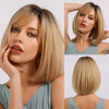 HAIRCUBE Blonde Bob Wig with Bangs Short Bob Wigs for Women Short Blonde Wig with Dark Roots Heat Resistant Synthetic Wig Natural Looking for Daily U