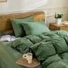 JELLYMONI Cotton Duvet Cover Queen Size - Green Comforter Cover with Button 100% Washed Cotton 3PCS Breathable Soft Solid Bedding Set Duvet Cover 90×