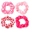 4PCS Valentine Hair Scrunchies Pink Hair Ties Elastic with Love and Heart Pattern Elastic Hair Bands Romantic Hair Accessories Soft Ponytail Holders