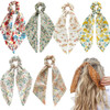 Chiffon Floral Scrunchies with Bowknot Hair Ties - 6 Pcs Bows, Elastic Ropes, Long Tails, and Hand Bands