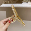 White and Gold Pearl Metal Rhinestone Hair Claw Clips - Large Non-slip Luxury Jaw Clamp Barrettes for Strong Hold and Hair Styling, 1 Pcs for Thick/T