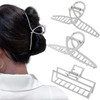 3pcs Hair Claw clips for Women, Metal Silver Large Hair clips for Thick Thin Hair, Geometric Cross Square Jumbo Catch Barrette Clamps, Fashion Hair A