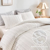 WARMDERN White Boho Duvet Cover Set King Size, Striped Textured Duvet Cover Tufted Bedding Set, 3 Pcs Ultra Soft Washed Microfiber Duvet Cover with Z