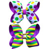 Mardi Gras Hair Bow Gift Girls 5" Purple Gold Green Boutique Ribbon Polkadots Cheer Bow Clip for Women Fat Tuesday Circus Carnival Costume Party Head