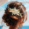 JEAIRTS Crystal Hair Comb Gold Bridal Pearl Headpiece Wedding Hair Accessories for Women