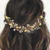 EASEDAILY Leaf Wedding Hair Vine Gold Rhinestone Bridal Headpiece Pearl Hair Accessories for Women and Brides