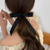 Ribbon Hair Bow Clips for Women and Girls - Black French Barrettes, Large Bowknot Hair Pins and Clips, 2 Pcs