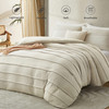 Oli Anderson Beige Duvet Cover Queen Size - Pleated Queen Duvet Cover, 3PCS Soft and Breathable Textured Bedding Set with Zipper Closure(Beige,90"x90