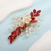 Teyglen Bridal Hair Accessory - Handmade Crystal and Pearl Floral Hair Clip with Rhinestones for Women and Girls (Red)