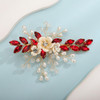 Teyglen Bridal Hair Accessory - Handmade Crystal and Pearl Floral Hair Clip with Rhinestones for Women and Girls (Red)