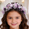 Campsis Flower Girls Headpiece Floral Headband Pearl Hair Accessory for Women and Girls(Purple)