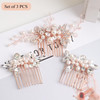 Sppry Elegant Rhinestone Pearl Hair Combs, Jewelry Floral Crystal Hair Accessories for Bridal Women at Wedding Prom, Set of 3 (Rose Gold)