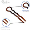 Parcelona French Sleek Brown Tortoise Shell Large 3 1/2" Celluloid Made in France Set of 3 Wavy Crink U Shaped Chignon Hair Pins Updo Bun Pin Sticks