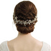 BABEYOND Bridal Headpiece Handmade Wedding Hair Vine Bead Crystal Floral Leaf Headband with Lace Ribbon