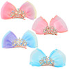 HLTOO Rhinestone Crown Barrettes and Hair Clips Set - Princess Birthday Headband, Ribbon Bows with Alligator Clips for Women and Girls' Hair Styling