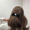 Zeshimb Velvet Bow Hair Clips Black Satin Ribbon Bow Clip Bow Pearl Ponytail Holder Clip Headpieces Long Tail Hair Bow Headwear Hair Accessories for