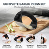 Ywmoml 2 Pack Garlic Press Rocker Set  Innovative Stainless Steel Garlic Mincer & Crusher with 2 Peelers, 2 Scrapers, and 2 Brushes for Effortless G