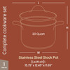 Stainless Steel Stockpot with Tempered Glass Lid 20 Quart, Durable 18/0 Stainless Steel, Impact-Bonded Base for Even Heating, Riveted Handles, Oven &