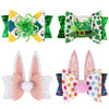 Whaline St. Patrick's Day & Easter Bow Clips Glitter Shamrock Clover Bunny Rabbit Hair Pins Quicksand Sequin Bow Hair Barrettes Alligator Clip Hair A