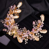 Teyglen Pink Rhinestone Gold Large Headband Hair Vine Bridal Flower Wedding Luxurious Hair Pieces Leaf Headpieces for Women