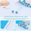 Rustark 40 Pcs Blue Crystal Hair Pins Rose Flower Rhinestone Hair Clips U Shaped Hair Pins Bobby Pins Bun Hairpins for Wedding Bridal Women Hair Jewe