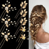 8PCS Gold Leaf Wedding Hair Pins Bridal Headpiece with Pearls Crystal Wedding Hair Styling Pins Vintage Hair Accessories for Brides Bridesmaids and F