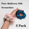 Silk Scrunchies for Hair 100% Mulberry Silk Hair Ties 3 Pack(Pink, Peacock Blue, Apricot)