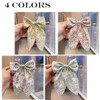 SALOCY Chiffon Hair Bows for Women Girls,4 PCS Barrette Hair Clip Long Black Ribbon Bows French Style Hair Accessories for Summer (Pink,Yellow,Blue,P