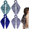 Blue Hair Scarf Scruncheis for Women Girls, Bowknot Scrunchies for Hair, Chiffon Floral Scrunchie Long Hair Bands Ties Ponytail Holder (4PCS Floral a