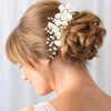 PRETTYLIFE Bridal White Hair Accessories Elegant Ceramic Flower Pearl Hair Piece with Comb for Wedding Party