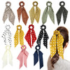 Cinaci 12 Pack Stretchy Hair Scrunchies with Long Ribbon Bow Floral Polka Dot Solid Hair Ties Elastics Hairbands Silk Chiffon Ponytail Holders Rubber