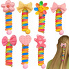 YONOY Colorful Telephone Wire Hair Bands for Kids, 7 Pcs Bowknot Braided Spiral Hair Ties, Ponytail Cord Hair Ties for Girls, No Damage Hair Elastics