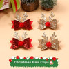 4 Pcs Christmas Hair Clips Xmas Bow Hair Accessories Cute Reindeer Antlers Ears Glitter Sequins Hair Barrettes Holiday Headdress Hairpin for Girls Wo