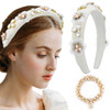 Coridy White Wide Headbands for Holiday Soft Padded Hairbands Floral Head Bands Crystal Pearl Rhinestone Head Piece Daily Hair Bands for women