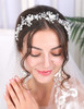 Teyglen Dainty Pearls Rhinestones Headband Hair Vine Silver Handmade Bridal Crystal Flower Leaf Headband Wedding Hair Accessories for Brides Hair Pie