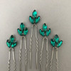 FXmimior Bride Hair Accessories Crystal Hair Pins Clip Bobby Pins Green Rhinestone Bridesmaid Headpiece Customised Wedding pack of 5