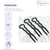 Parcelona French Sleek Black Large 3 1/2" Celluloid Made in France Wavy Crink U Shaped Chignon Set of 3 Hair Pin Sticks for Women and Girls