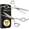 ShearGuru Professional Barber Kit/Salon Haircut Scissors Cutting Set - 6.5"-Straight Edge Razor Sharp Barber Scissors + Texturizing Thinning Shears S