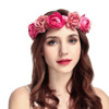 June Bloomy Women Rose Floral Crown Hair Wreath Leave Flower Headband with Adjustable Ribbon (Rose Red)