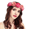 June Bloomy Women Rose Floral Crown Hair Wreath Leave Flower Headband with Adjustable Ribbon (Rose Red)