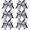 Cheerleader Bows 8 Inch 3 Layers 6 Pcs Ponytail Holder Jumbo Cheerleading Bows Hair Elastic Hair Tie for High School College (Black/White/Silver)