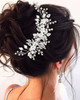 Catery Flower Bridal Hair Vine Silver Crystal Pearl Bride Wedding Headpieces Leaf Hair Accessories for Women and Girls