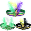 NODG 3 Pieces Mardi Gras Fluer Di Lis Headband, Sequins Hair Bands Feather Headdresses Hair Bands Cross, Sequin Headband for New Orleans Masquerade M