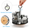 Yesland 2 Pack Metal Rotating Condiment Caddy with Number Card Holder, 7.75 Inch Round Table Caddy with Wooden Base Black Coated Table Caddies Collec