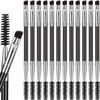 12 Packs Eyebrow Spoolie Brush and Angled Brow Brush, Multi-functional Mini tool for Tinting Angled Eyebrow, Suitable for Cream Gel (Silver)